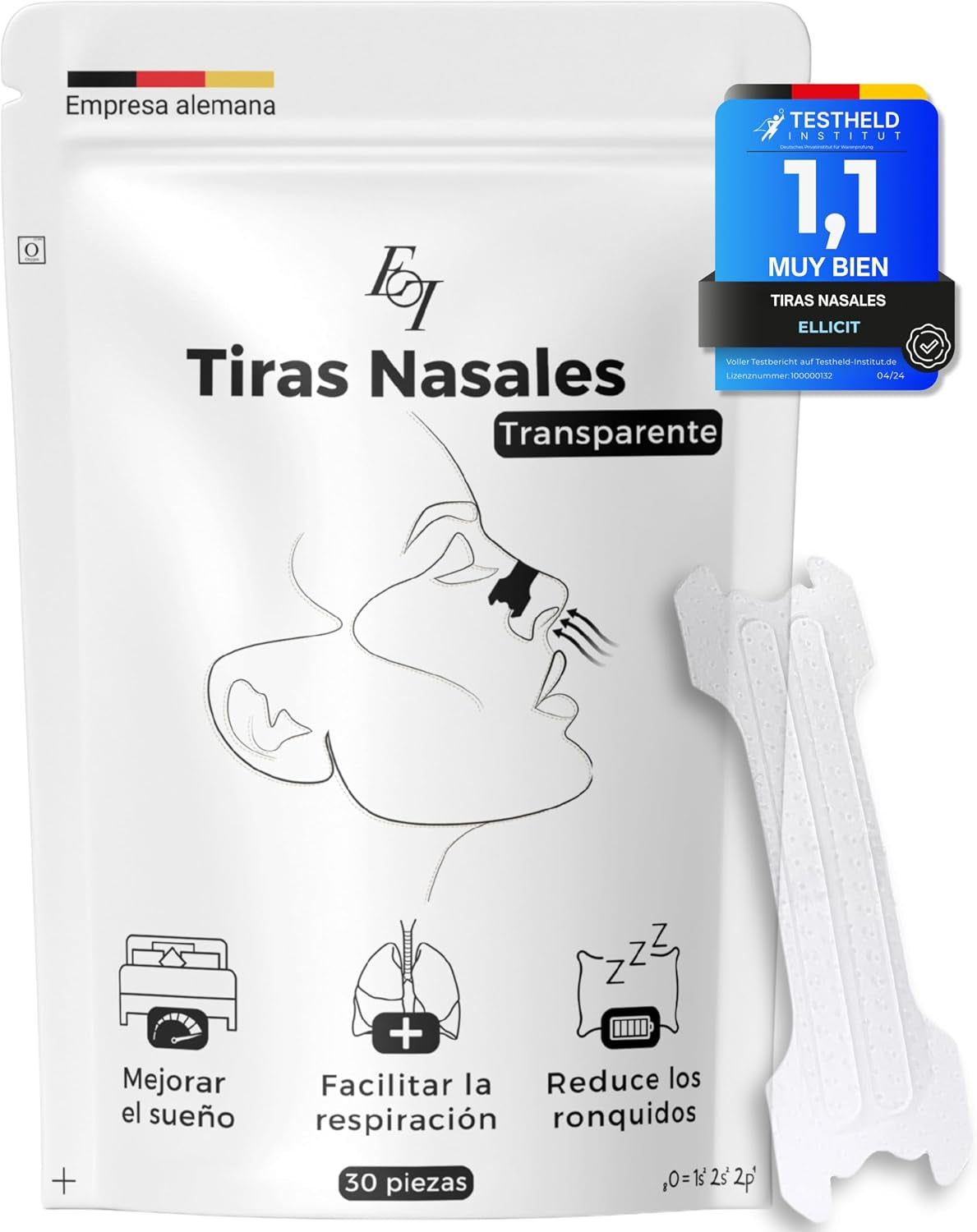 Ellicit Tiras Nasales Transparentes 30 Unidades, Para Dormir Y Deportivas