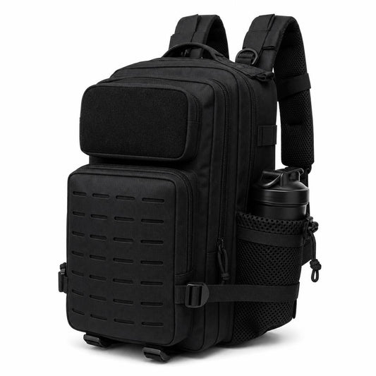 Mochila de entreno negra con sistema MOLLE y portabotellas